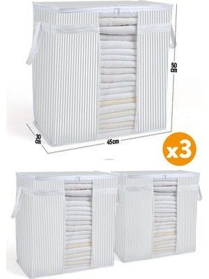 Esti 3 Adet Pencereli Saklama Çantası Gri Çizgili