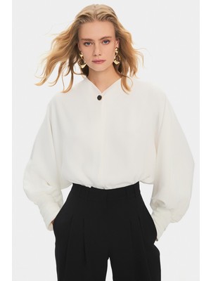 NG Style Kadın Normal Kalıp Hakim Yaka Düğme Detaylı Dökümlü Gömlek