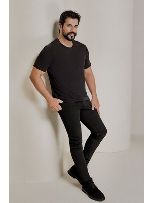 AC&Co / Altınyıldız Classics Erkek Siyah Slim Fit Dar Kesim Bisiklet Yaka %100 Pamuk 2'li Tişört Paketi