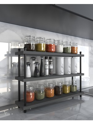 Aymobsan Inci Baharatlık, Mutfak Rafı, Çok Amaçlı Raf, 3 Katlı , Metal Ayaklı, Organizer, 60 cm, Sis Gri