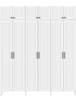 Ücretsiz Montaj Komple Mdf Paris 6 Kapaklı Beyaz Yüklüklü Gardırop Elbise Dolabı