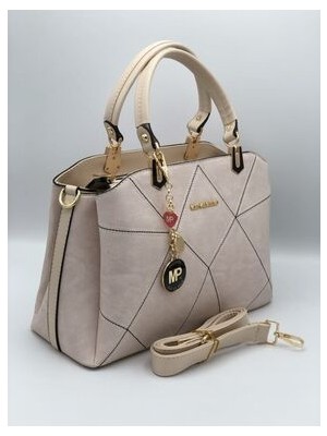 Kadın El ve Omuz Çantası 3 Bölmeli Krem