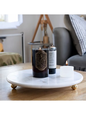 Akayev  Mermer 28 cm Altın Boncuk Ayaklı Beyaz Yuvarlak Sunum Tabağı