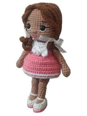 Wanderlust Sevimli Oyun Arkadaşı Örgü Saçlı Pembe Etekli Bebek Amigurumi 15CM