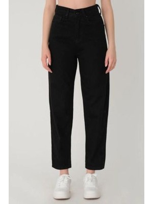 Kadın Siyah Mom Jeans Esnek Kot Pantolon