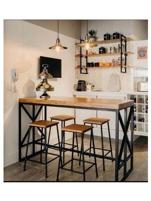 Kütük Bar Masası ve 4 Taburesi