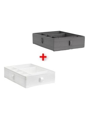 IKEA Quality Shop 2 Adet Bölmeli Düzenleyici Kutu 44X34X11 cm 2'li Set Saklama Kutusu Gri-Beyaz