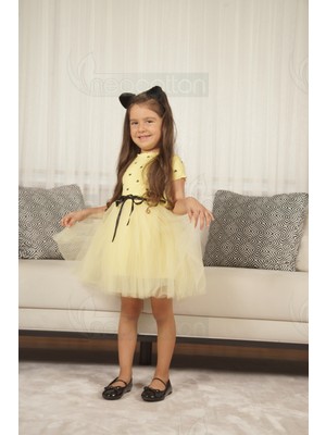 Kız Bebek Çocuk Prenses Kabarık Tütü  Kalpli Kısa Kol Esnek Likralı Pamuklu Elbise