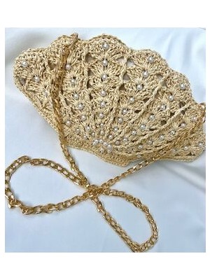 Incili Midye Çanta / Incili Istridye Çanta / Incili Hasır Çanta / Hasır El Örgüsü Çanta