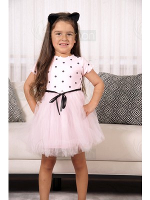 Kız Bebek Çocuk Kabarık Tütü Elbise Puantiyeli Kısa Kol Esnek Likralı