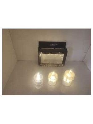 3 Lü Pilli Kristal Tealiğt Mum Sarı Renk Akan Gerçek Efekt
