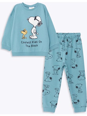 Lcw Kids Bisiklet Yaka Snoopy Baskılı Erkek Çocuk Sweatshirt ve Eşofman Alt 2'li Takım