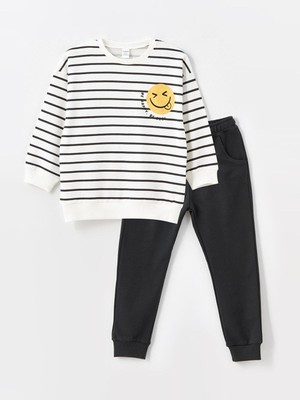 Lcw Kids Baskılı Bisiklet Yaka Baskılı Erkek Bebek Sweatshirt ve Eşofman Alt 2'li Takım