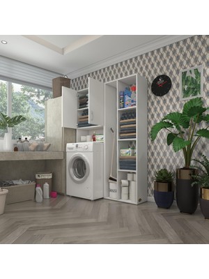 Kenzlife  Çamaşır Makinesi Dolabı Sinemsüpürgemdf Byz 180*126*30 % 100 Mdf Full Mdf Banyo Kapaklı Arkalıklı Raflı