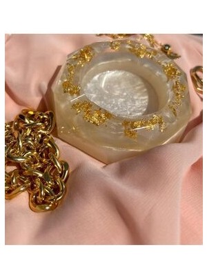 Gold Varaklı Sedef Beyaz Dekoratif Küllük ve Takı Kutusu