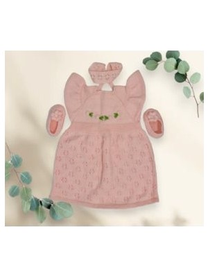 El Işi Örgü Kız  Çocuk  Elbise Seti 3 Lü Set