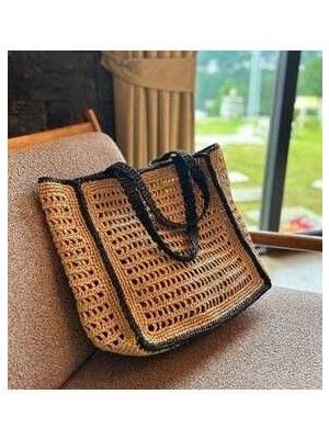 El Yapımı El Örgüsü Geniş Hasır Muadil Çanta