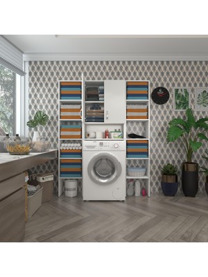 Kenzlife  Çamaşır Makinesi Dolabı Sinemmaksduble Byz 180*126*30 Banyo Kapaklı Arkalıklı Raflı