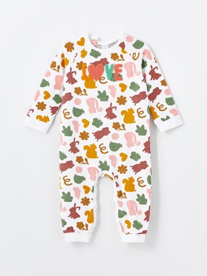 Lcw Baby Baskılı Bıorganic Bisiklet Yaka Uzun Kollu Baskılı Kız Bebek Tulum