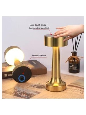 Kablosuz Masa Lambası, Gold Masa Lambası, Dokunmatik, Şarj Edilebilir LED Masa Lambası