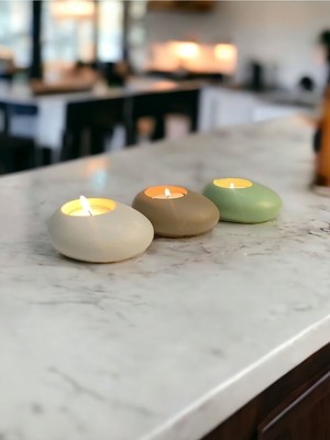 Three Drops Minimal Dekoratif Beton Tealight Mumluk 3'lü Set [ Alaçatı-Vizon-Mint Yeşili ]