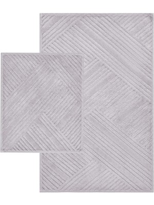 Bluenity Braid  Pamuklu 2'li Banyo Paspası 60X100+50X60 cm - Gri