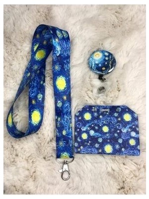 Van Gogh Yıldızlı Gece Boyun Askısı Yoyo ve Kartlık Set