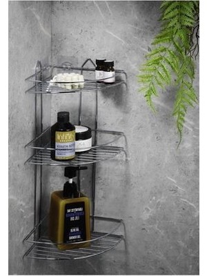 Paslanmaz Krom 3 Katlı Banyo Köşeliği Şampuanlık Köşelik Banyo Rafı Ek-03