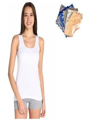 Kadın Beyaz Ribana Geniş Askılı Atlet 3'lü Paket & Desenli Renkli Bikini