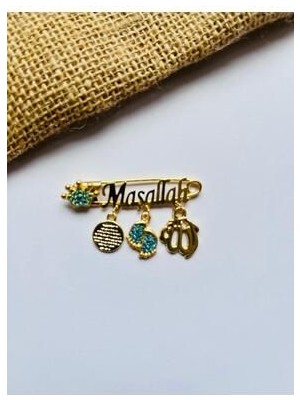 Maşallah Bebek Hediyelik Mavi Yazılı Yaka Puset Iğnesi