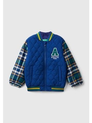 Erkek Çocuk Lacivert Göğsü Işlemeli Cepli Kolları Renk Detaylı Fermuarlı Ceket