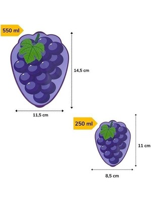 Güllü E Store Buffer® 2'li Iç Içe Geçebilen Üzüm Model Saklama ve Beslenme Kabı Seti (550 ml + 250 Ml)