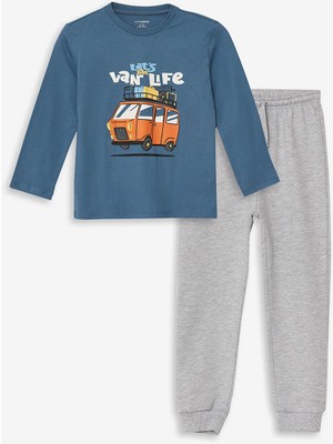 Lcw Kids Baby Bisiklet Yaka Uzun Kollu Baskılı Erkek Bebek Tişört ve Pantolon 2'li Takım