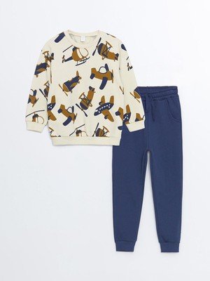 Lcw Kids Baskılı Bisiklet Yaka Uzun Kollu Erkek Bebek Sweatshirt ve Eşofman Alt 2'li Takım