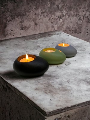 Three Drops Minimal Dekoratif Beton Tealight Mumluk 3'lü Set | Siyah-Mint Yeşil-Gri |