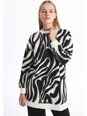 Lcw Modest Baskılı Bisiklet Yaka Desenli Kadın Sweatshirt Tunik