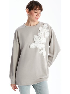 Lcwaıkıkı Basic Nakışlı Oversize Kadın Sweatshirt Tunik