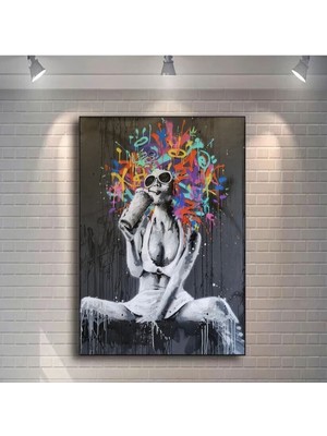 Tosbart Yağlı Boya Görünümlü Renkli Kadın-Kanvas Tablo Salon Oturma Yatak Odası Ofis Antre Cafe Duvar Dekoru