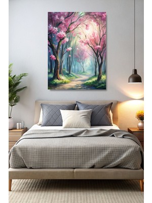 Tosbart Pembe Ağaçlar Japon Esintisi Kanvas Tablo - Duvar Tablosu - Canvas Tablo - Duvar Dekoru