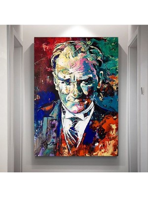 Tosbart Sanatsal Modern Atatürk Kanvas Gülen Tablo