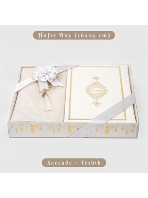 Hayrat Neşriyat Kuran +  Seccade +  Tesbih Hediye Seti (Hafız Boy, Termo Deri, Desenli Kutu, Beyaz)