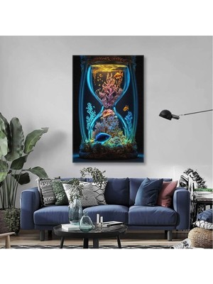 Tosbart Kum Saati Içerisinde Akvaryum Mercan Resifleri Renkli Balıklar Kanvas Tablo Ar030236