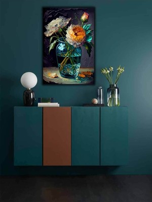 Tosbart Vazo Çiçek Salon Oturma Odası Için Dekoratif Özel Tasarım Dijital Baskı Kanvas Tablo