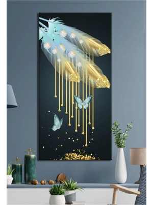 Tosbart Mavi Kelebekler Ve Tüyler Kanvas Tablo Salon Oturma Yatak Odası Ofis Cafe Için Duvar Dekoru