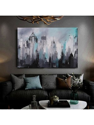 Tosbart Resimli Tablo Yağlı Boya Görünümlü Soyut Şehir Modelli Kanvas Tablo Modelu12