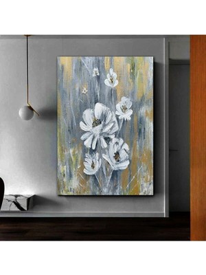 Tosbart Harikabirev Resimli Tablo Yağlı Boya Görünümlü Şık Çiçek Modelli Kanvas Tablo Model E8