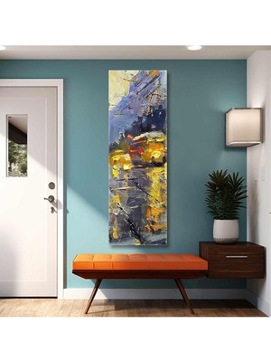 Tosbart Akşamüstü Şehir Işıkları Geniş Cadde Trafik City Dikey Panaromik Kanvas Tablo