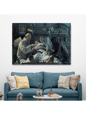 Tosbart Azrail Ve Melek Kumar Oynuyor Kanvas Tablo, Ölüm Meleği Çalışıyor Tablo-5373