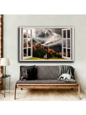 Tosbart Pencere Motifli Yaz Manzara Tablosu Y11|Kanvas Tablo