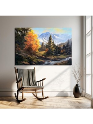 Tosbart Sonbahar Akışı Ve Dağ Kanvas Tablo